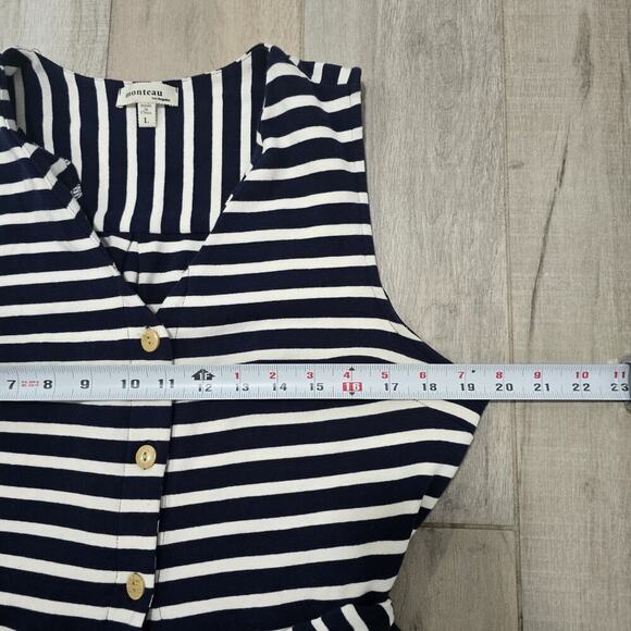 MONTEAU Womens Navy/White Striped Sleeveless Tie Button Up Crop Jumpersuit - Picture 7 of 11